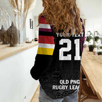 Queensland Papua New Guinea Custom Women Casual Shirt All Black Pacific PNG Tribal Style LT9 - Polynesian Pride