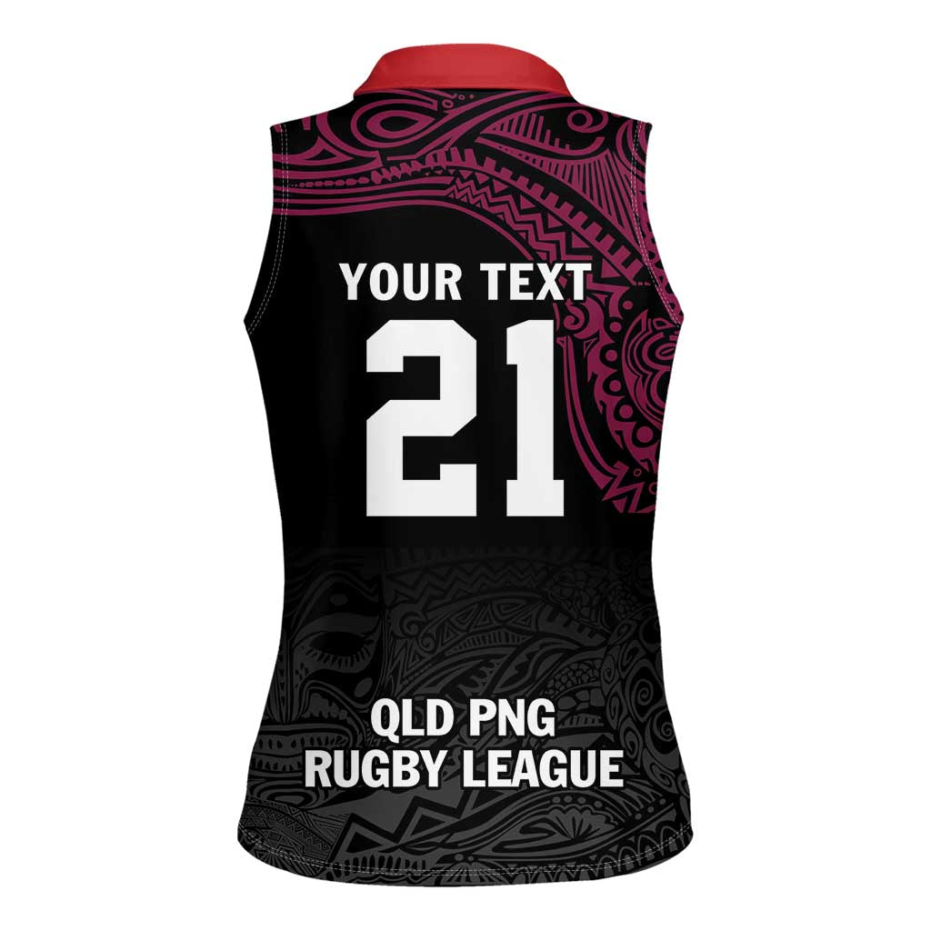 Queensland Papua New Guinea Custom Women Sleeveless Polo Shirt All Black Pacific PNG Tribal Style LT9 - Polynesian Pride