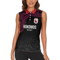 Queensland Papua New Guinea Custom Women Sleeveless Polo Shirt All Black Pacific PNG Tribal Style LT9 - Polynesian Pride