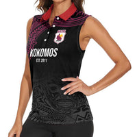 Queensland Papua New Guinea Custom Women Sleeveless Polo Shirt All Black Pacific PNG Tribal Style LT9 - Polynesian Pride