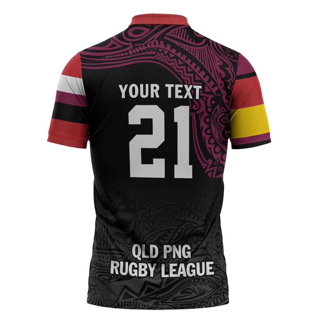 Queensland Papua New Guinea Custom Zipper Polo Shirt All Black Pacific PNG Tribal Style LT9 - Polynesian Pride