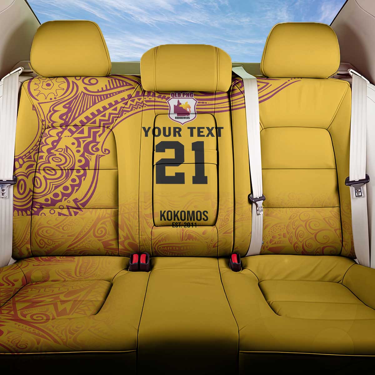 Queensland Papua New Guinea Custom Back Car Seat Cover All Gold Pacific PNG Tribal Style LT9 One Size Gold - Polynesian Pride