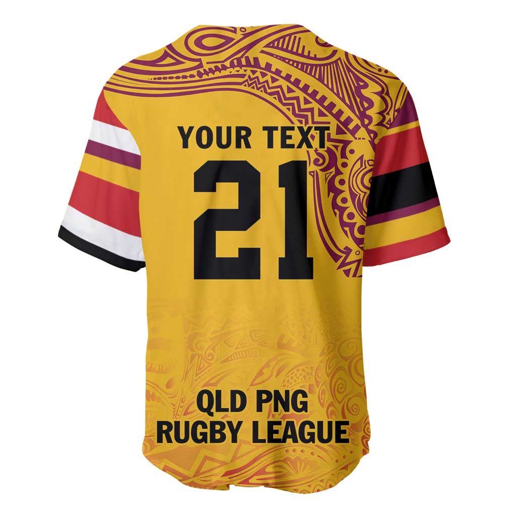 Queensland Papua New Guinea Custom Baseball Jersey All Gold Pacific PNG Tribal Style LT9 - Polynesian Pride