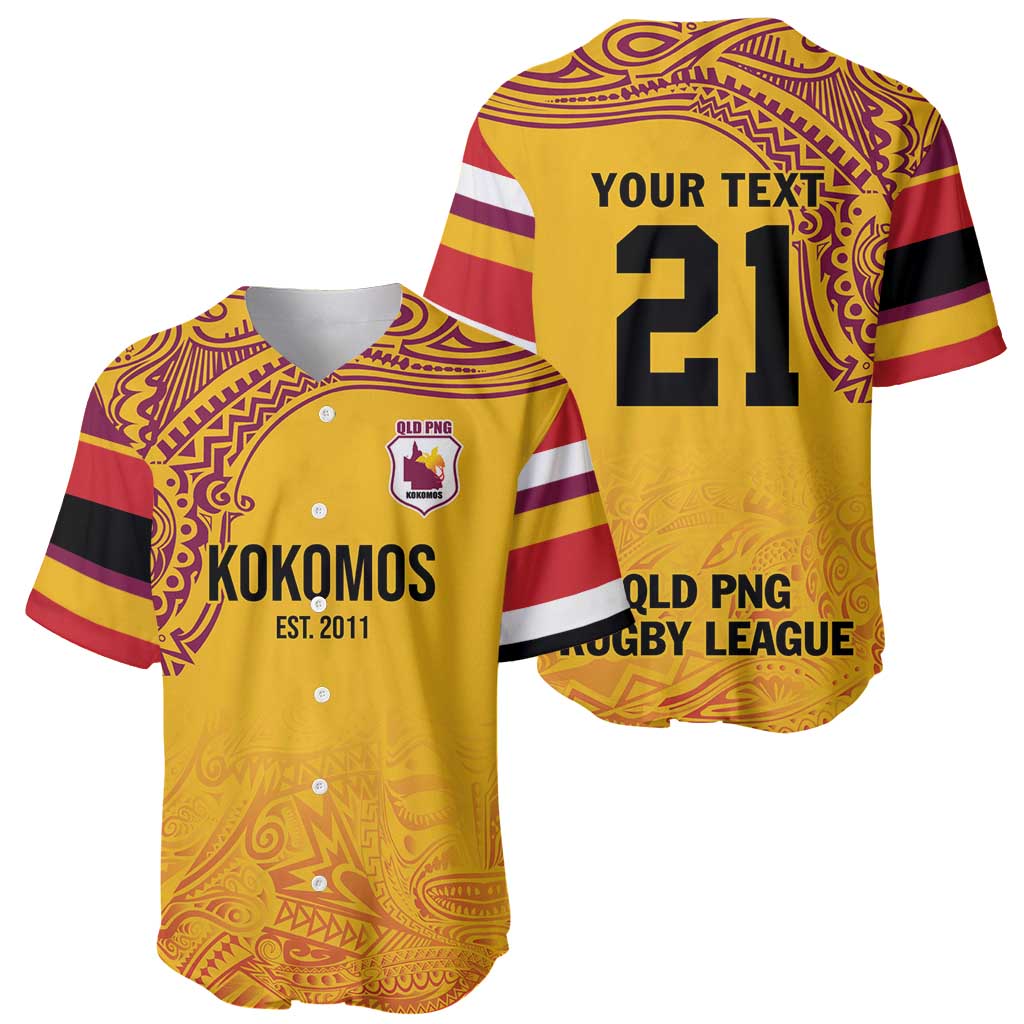 Queensland Papua New Guinea Custom Baseball Jersey All Gold Pacific PNG Tribal Style LT9 - Polynesian Pride