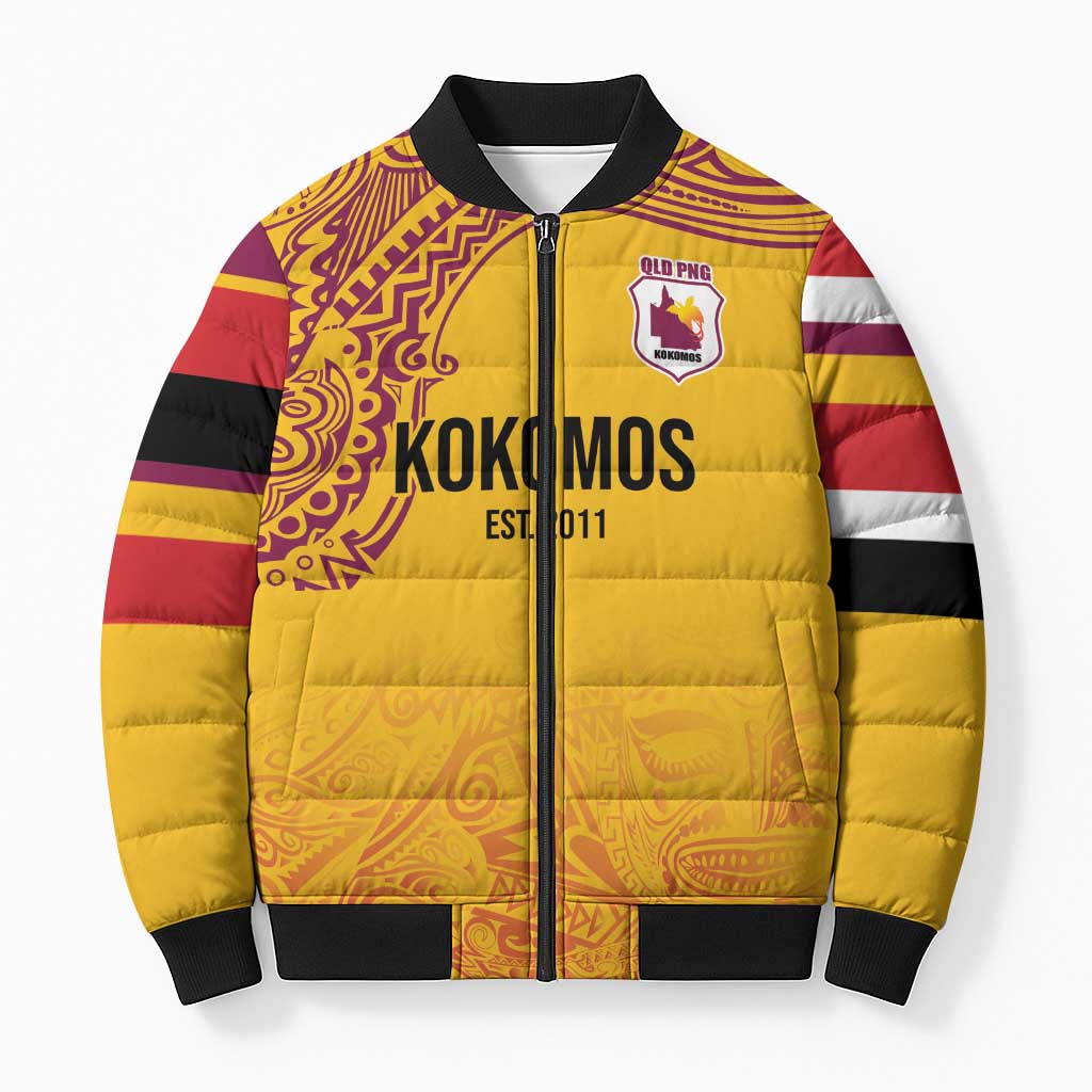 Queensland Papua New Guinea Custom Bomber Puffer Jacket All Gold Pacific PNG Tribal Style - Polynesian Pride