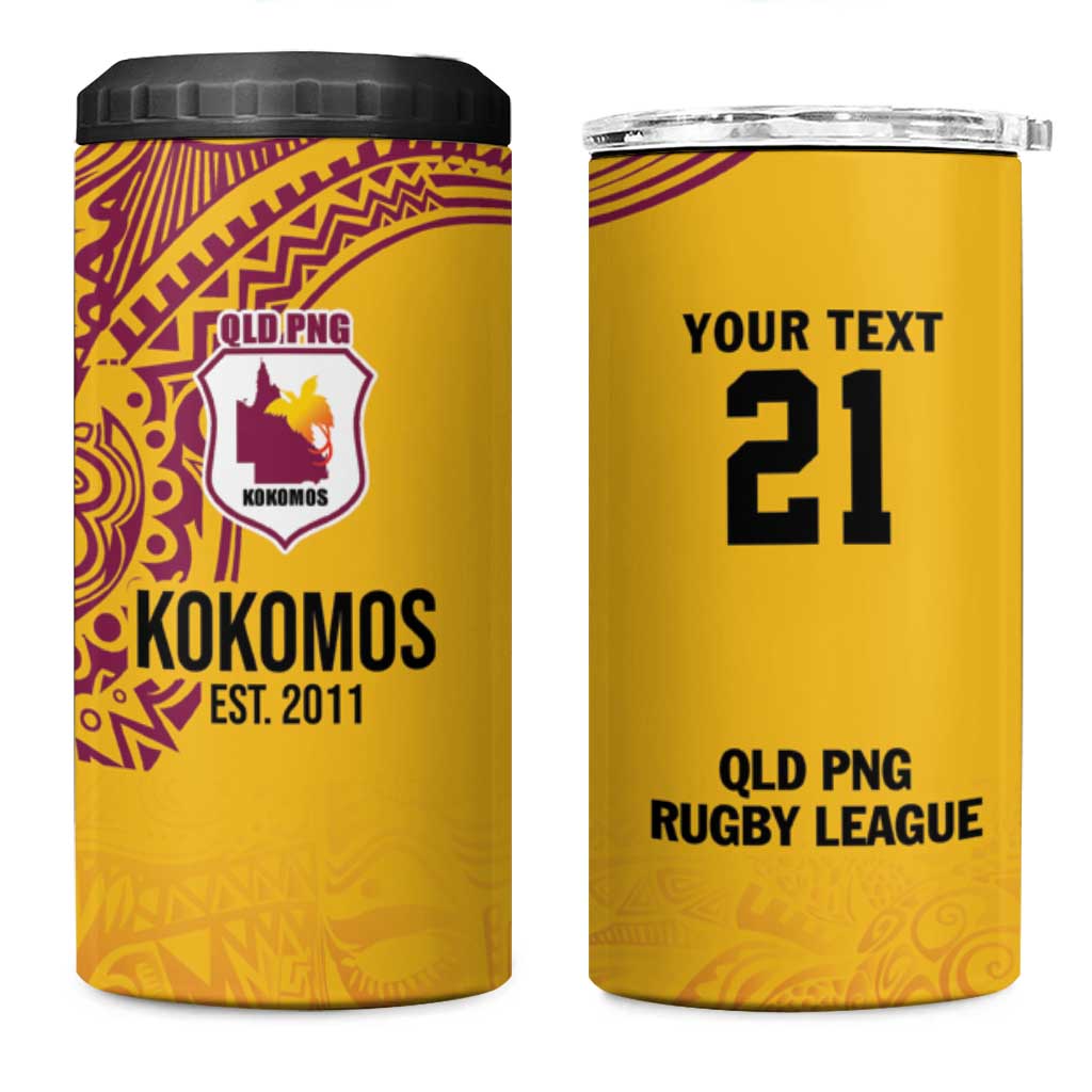 Queensland Papua New Guinea Custom 4 in 1 Can Cooler Tumbler All Gold Pacific PNG Tribal Style