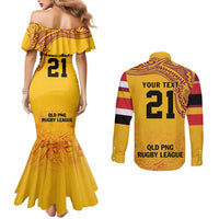 Queensland Papua New Guinea Custom Couples Matching Mermaid Dress and Long Sleeve Button Shirt All Gold Pacific PNG Tribal Style LT9 - Polynesian Pride