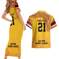 Queensland Papua New Guinea Custom Couples Matching Short Sleeve Bodycon Dress and Hawaiian Shirt All Gold Pacific PNG Tribal Style LT9 - Polynesian Pride