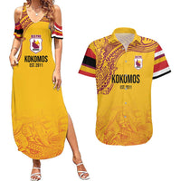 Queensland Papua New Guinea Custom Couples Matching Summer Maxi Dress and Hawaiian Shirt All Gold Pacific PNG Tribal Style LT9 Gold - Polynesian Pride