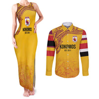 Queensland Papua New Guinea Custom Couples Matching Tank Maxi Dress and Long Sleeve Button Shirt All Gold Pacific PNG Tribal Style LT9 Gold - Polynesian Pride