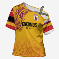 Queensland Papua New Guinea Custom Cross Shoulder Shirt All Gold Pacific PNG Tribal Style LT9 Female Gold - Polynesian Pride