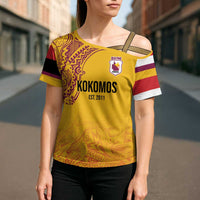 Queensland Papua New Guinea Custom Cross Shoulder Shirt All Gold Pacific PNG Tribal Style LT9 - Polynesian Pride