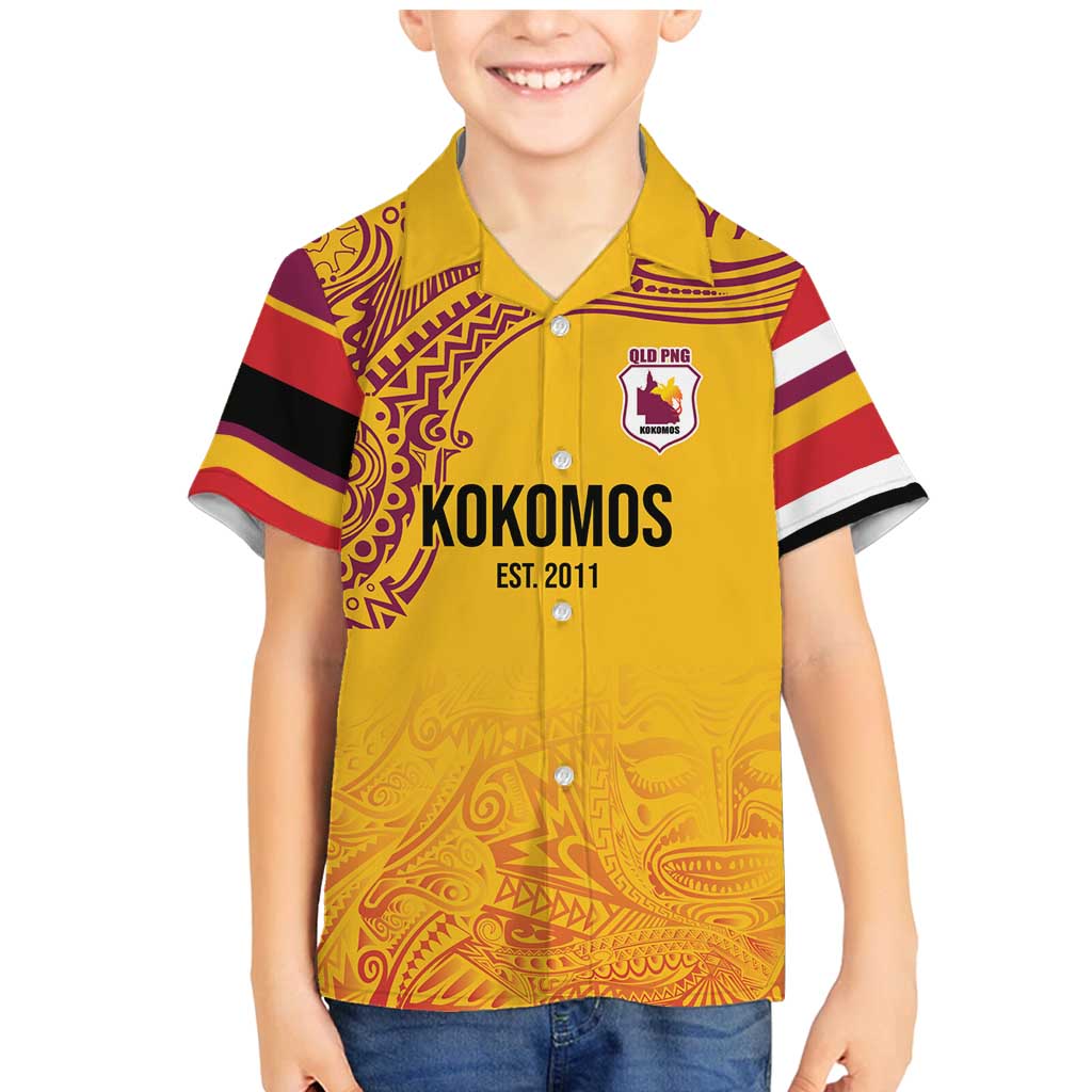 Queensland Papua New Guinea Custom Family Matching Mermaid Dress and Hawaiian Shirt All Gold Pacific PNG Tribal Style LT9 Son's Shirt Gold - Polynesian Pride