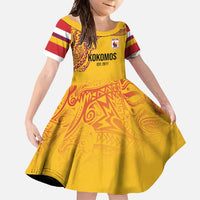 Queensland Papua New Guinea Custom Family Matching Off Shoulder Maxi Dress and Hawaiian Shirt All Gold Pacific PNG Tribal Style LT9 Daughter's Dress Gold - Polynesian Pride