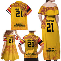 Queensland Papua New Guinea Custom Family Matching Off Shoulder Maxi Dress and Hawaiian Shirt All Gold Pacific PNG Tribal Style LT9 - Polynesian Pride