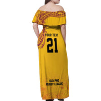 Queensland Papua New Guinea Custom Family Matching Off Shoulder Maxi Dress and Hawaiian Shirt All Gold Pacific PNG Tribal Style LT9 - Polynesian Pride