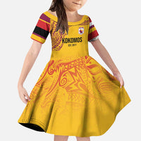 Queensland Papua New Guinea Custom Family Matching Puletasi and Hawaiian Shirt All Gold Pacific PNG Tribal Style LT9 Daughter's Dress Gold - Polynesian Pride