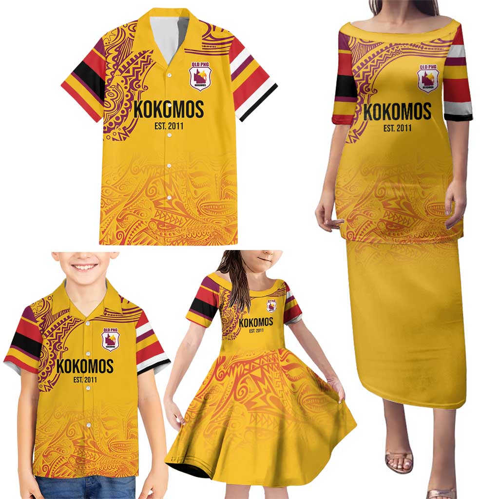 Queensland Papua New Guinea Custom Family Matching Puletasi and Hawaiian Shirt All Gold Pacific PNG Tribal Style LT9 - Polynesian Pride