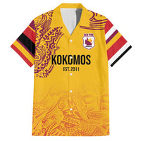 Queensland Papua New Guinea Custom Family Matching Puletasi and Hawaiian Shirt All Gold Pacific PNG Tribal Style LT9 Dad's Shirt - Short Sleeve Gold - Polynesian Pride