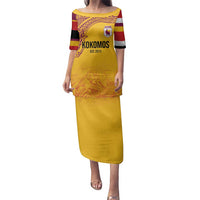 Queensland Papua New Guinea Custom Family Matching Puletasi and Hawaiian Shirt All Gold Pacific PNG Tribal Style LT9 Mom's Dress Gold - Polynesian Pride