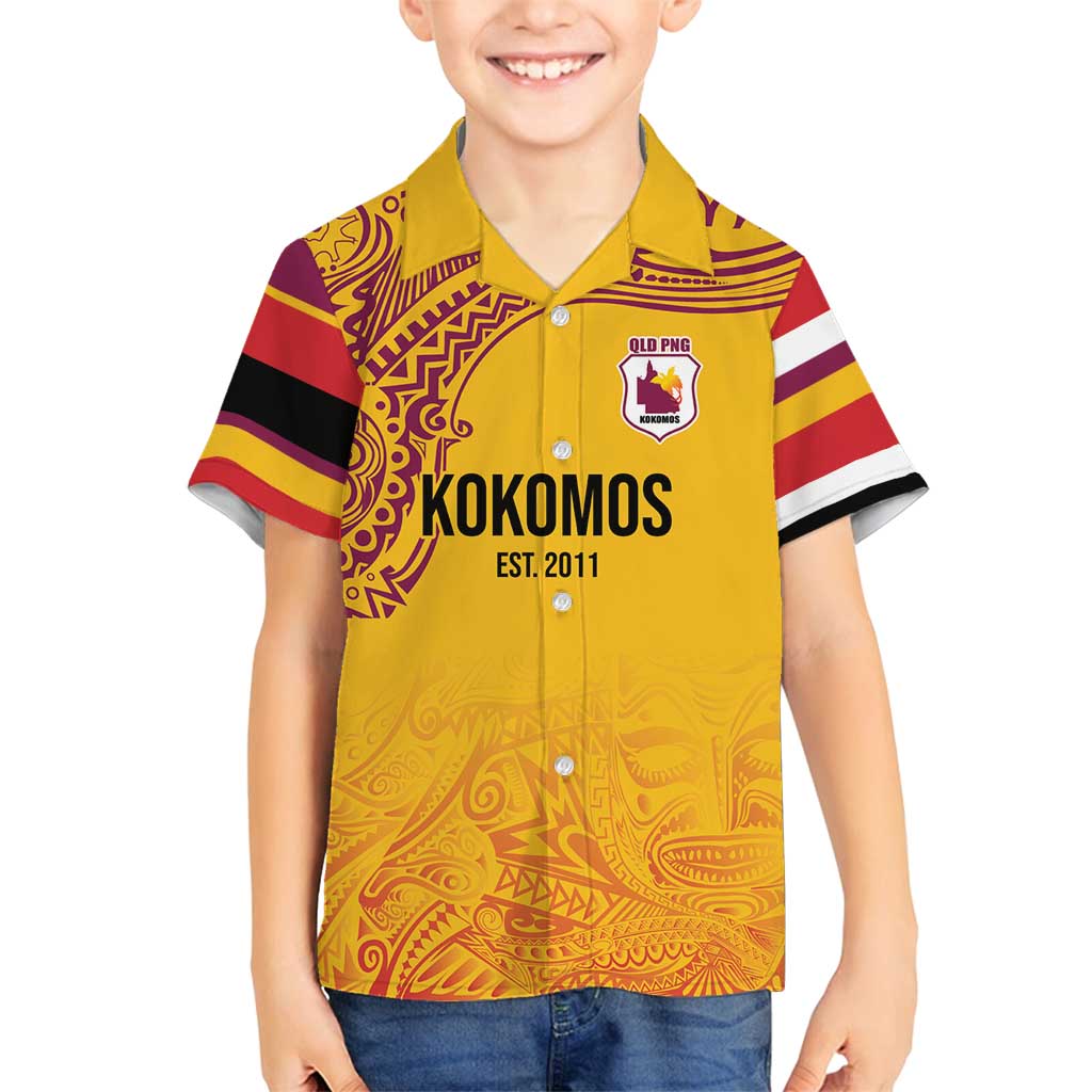 Queensland Papua New Guinea Custom Family Matching Puletasi and Hawaiian Shirt All Gold Pacific PNG Tribal Style LT9 Son's Shirt Gold - Polynesian Pride