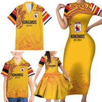 Queensland Papua New Guinea Custom Family Matching Short Sleeve Bodycon Dress and Hawaiian Shirt All Gold Pacific PNG Tribal Style LT9 - Polynesian Pride