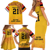 Queensland Papua New Guinea Custom Family Matching Short Sleeve Bodycon Dress and Hawaiian Shirt All Gold Pacific PNG Tribal Style LT9 - Polynesian Pride