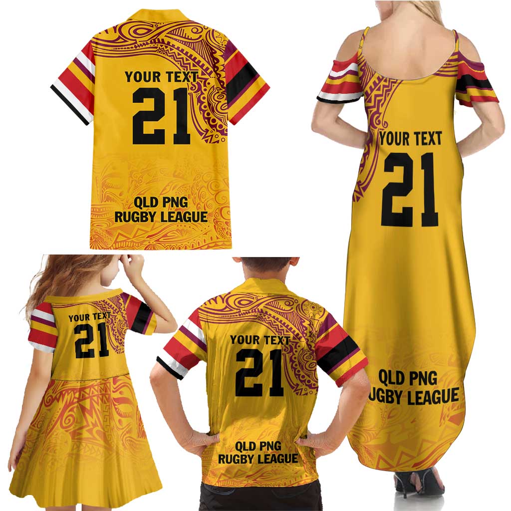 Queensland Papua New Guinea Custom Family Matching Summer Maxi Dress and Hawaiian Shirt All Gold Pacific PNG Tribal Style LT9 - Polynesian Pride
