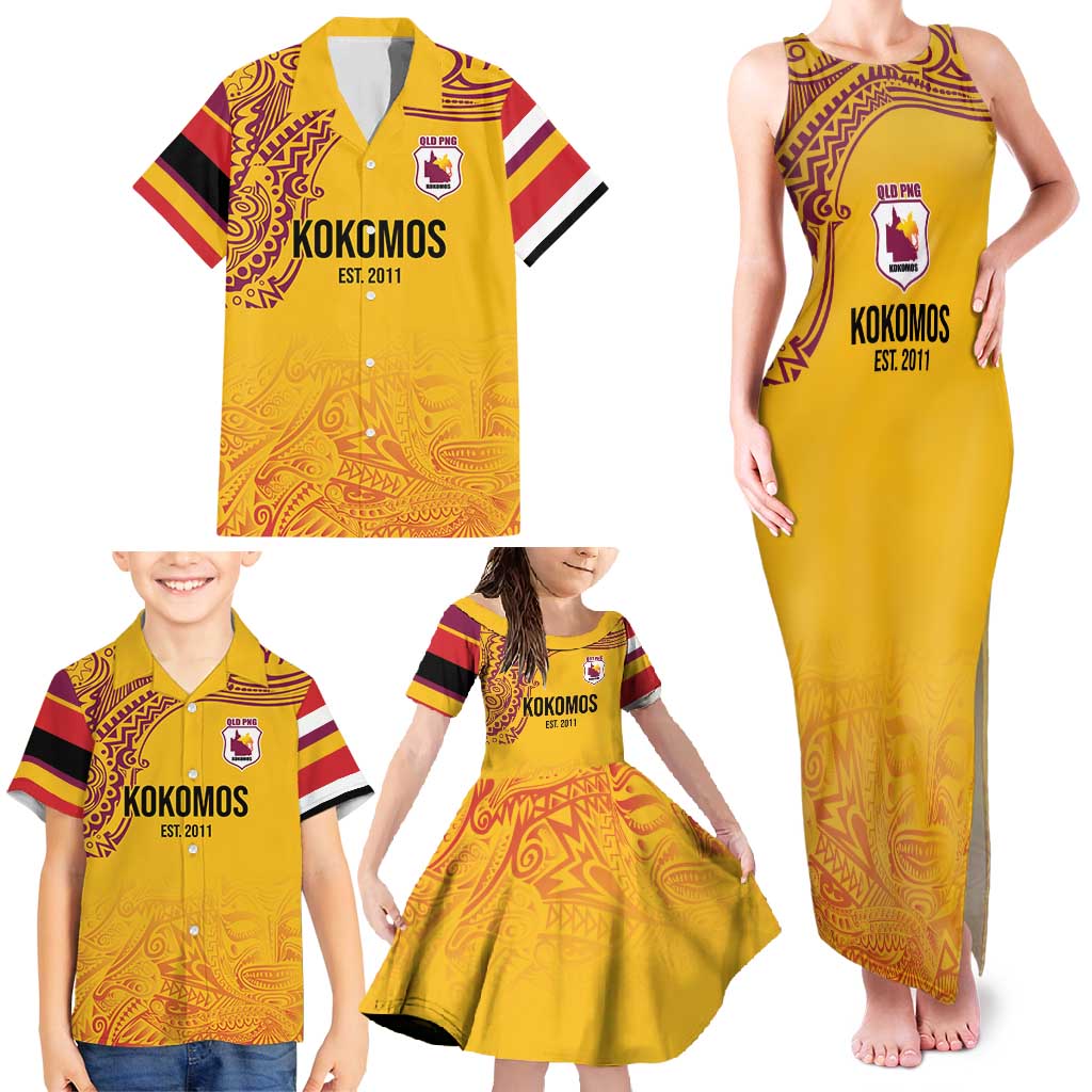 Queensland Papua New Guinea Custom Family Matching Tank Maxi Dress and Hawaiian Shirt All Gold Pacific PNG Tribal Style LT9 - Polynesian Pride