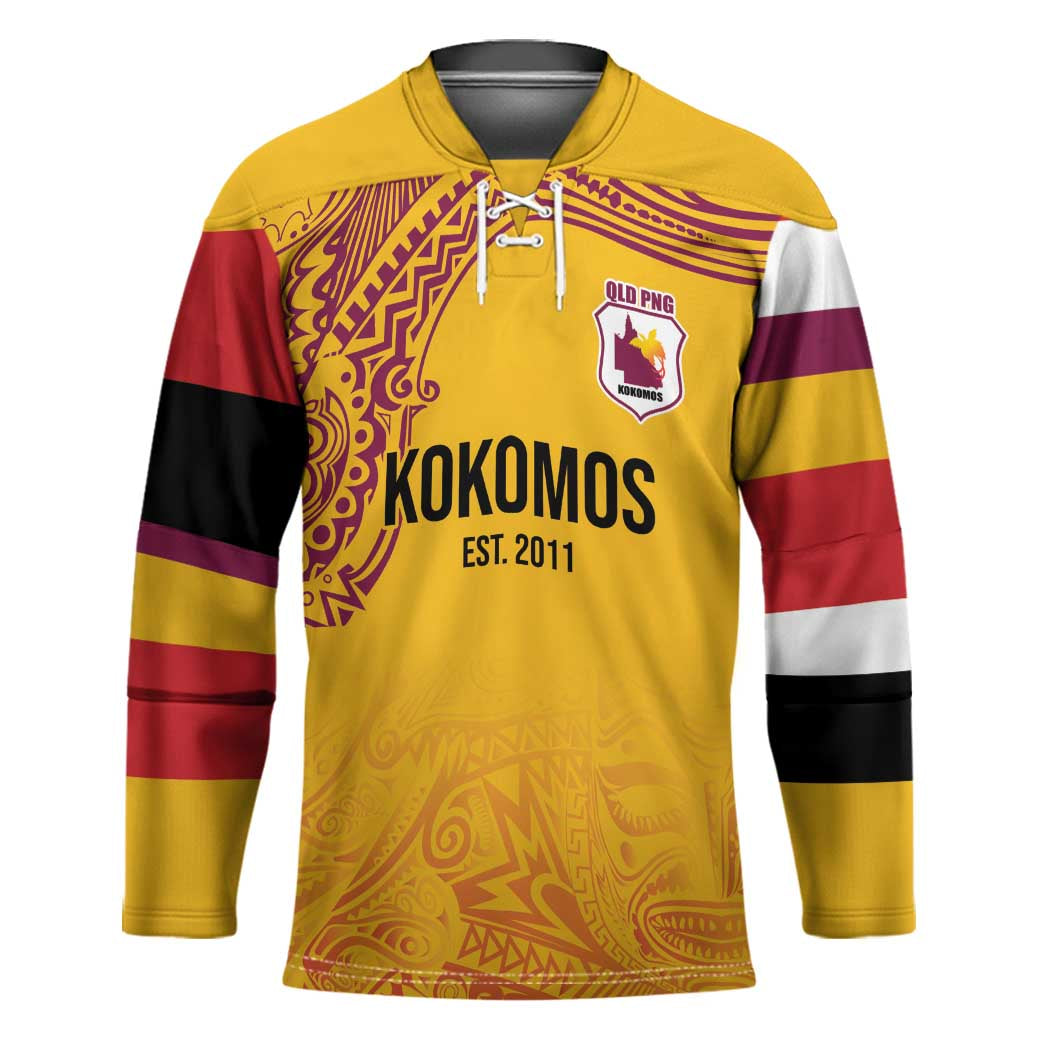 Queensland Papua New Guinea Custom Hockey Jersey All Gold Pacific PNG Tribal Style LT9 Unisex Gold - Polynesian Pride