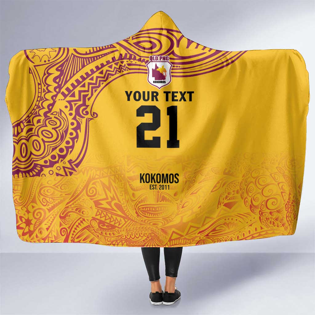 Queensland Papua New Guinea Custom Hooded Blanket All Gold Pacific PNG Tribal Style LT9 One Size Gold - Polynesian Pride