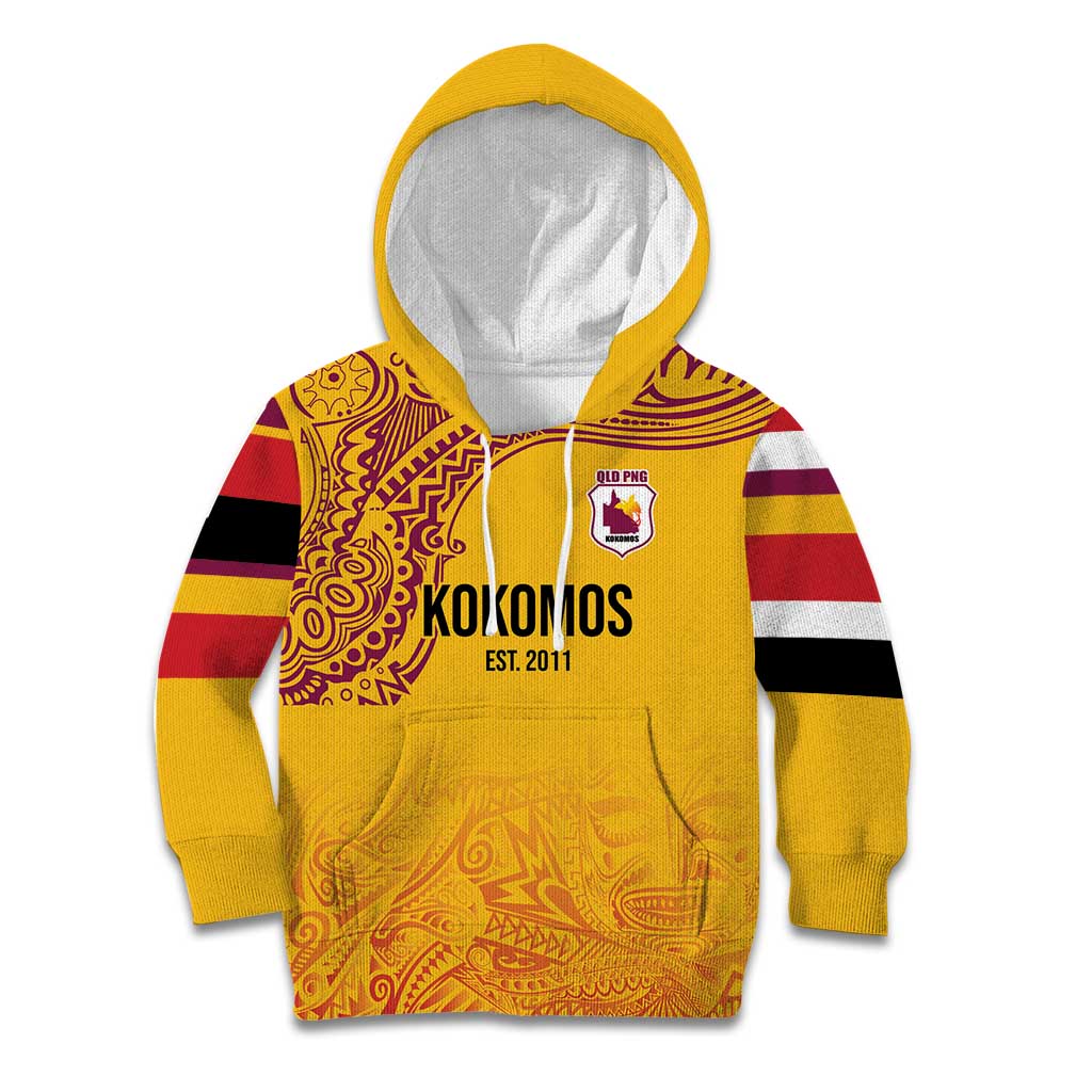 Queensland Papua New Guinea Custom Kid Hoodie All Gold Pacific PNG Tribal Style LT9 Hoodie Gold - Polynesian Pride