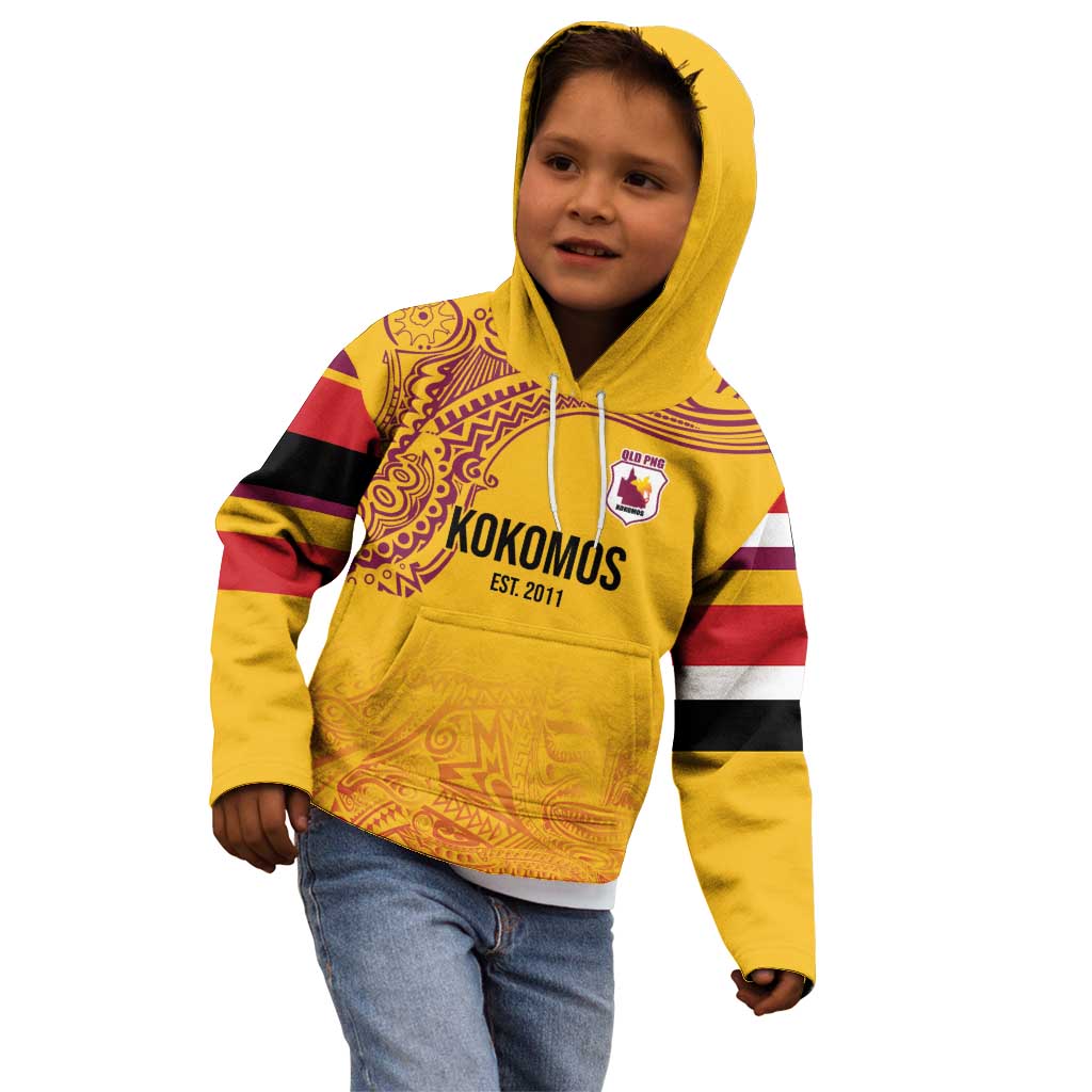 Queensland Papua New Guinea Custom Kid Hoodie All Gold Pacific PNG Tribal Style LT9 - Polynesian Pride