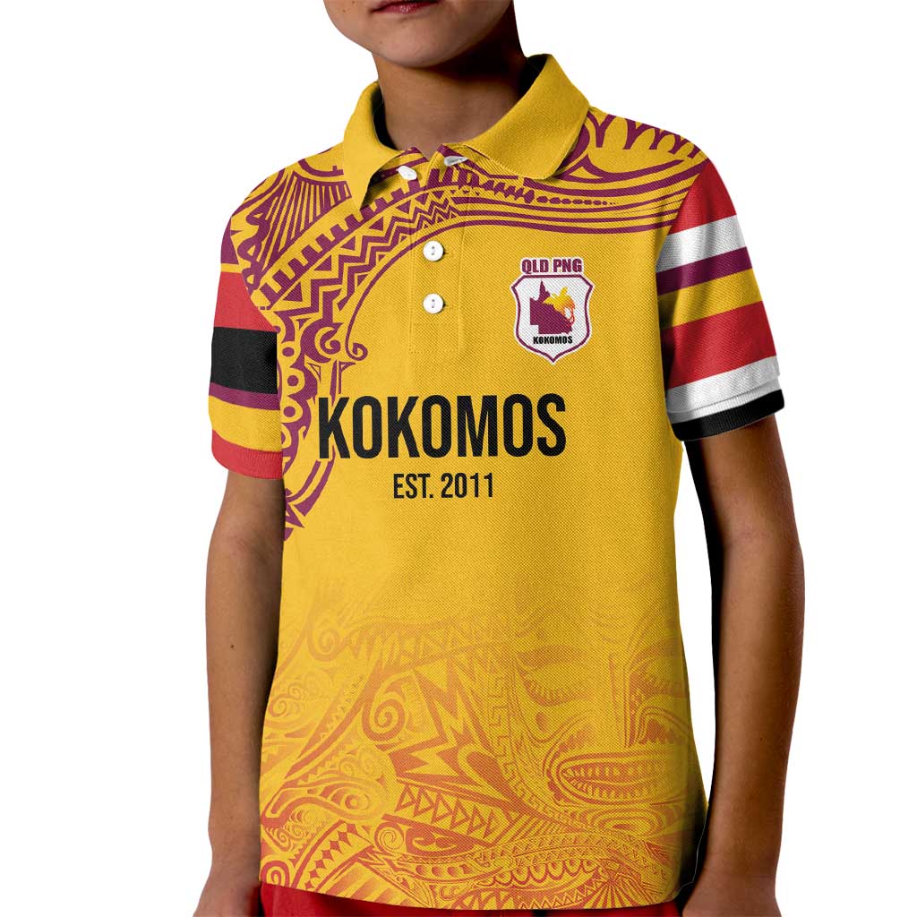 Queensland Papua New Guinea Custom Kid Polo Shirt All Gold Pacific PNG Tribal Style LT9 Kid Gold - Polynesian Pride