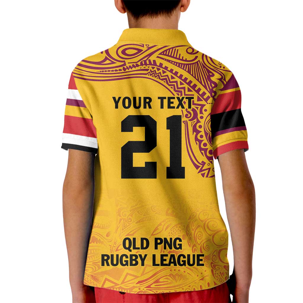 Queensland Papua New Guinea Custom Kid Polo Shirt All Gold Pacific PNG Tribal Style LT9 - Polynesian Pride