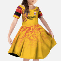 Queensland Papua New Guinea Custom Kid Short Sleeve Dress All Gold Pacific PNG Tribal Style LT9 KID Gold - Polynesian Pride