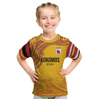 Queensland Papua New Guinea Custom Kid T Shirt All Gold Pacific PNG Tribal Style LT9 Gold - Polynesian Pride