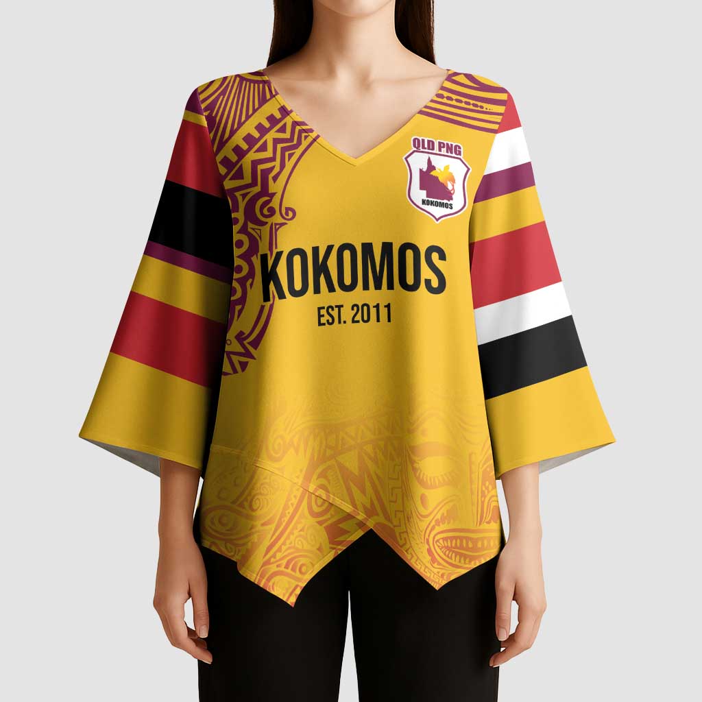 Queensland Papua New Guinea Custom Kimono Sleeve Blouse All Gold Pacific PNG Tribal Style LT9 - Polynesian Pride