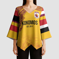 Queensland Papua New Guinea Custom Kimono Sleeve Blouse All Gold Pacific PNG Tribal Style LT9 - Polynesian Pride