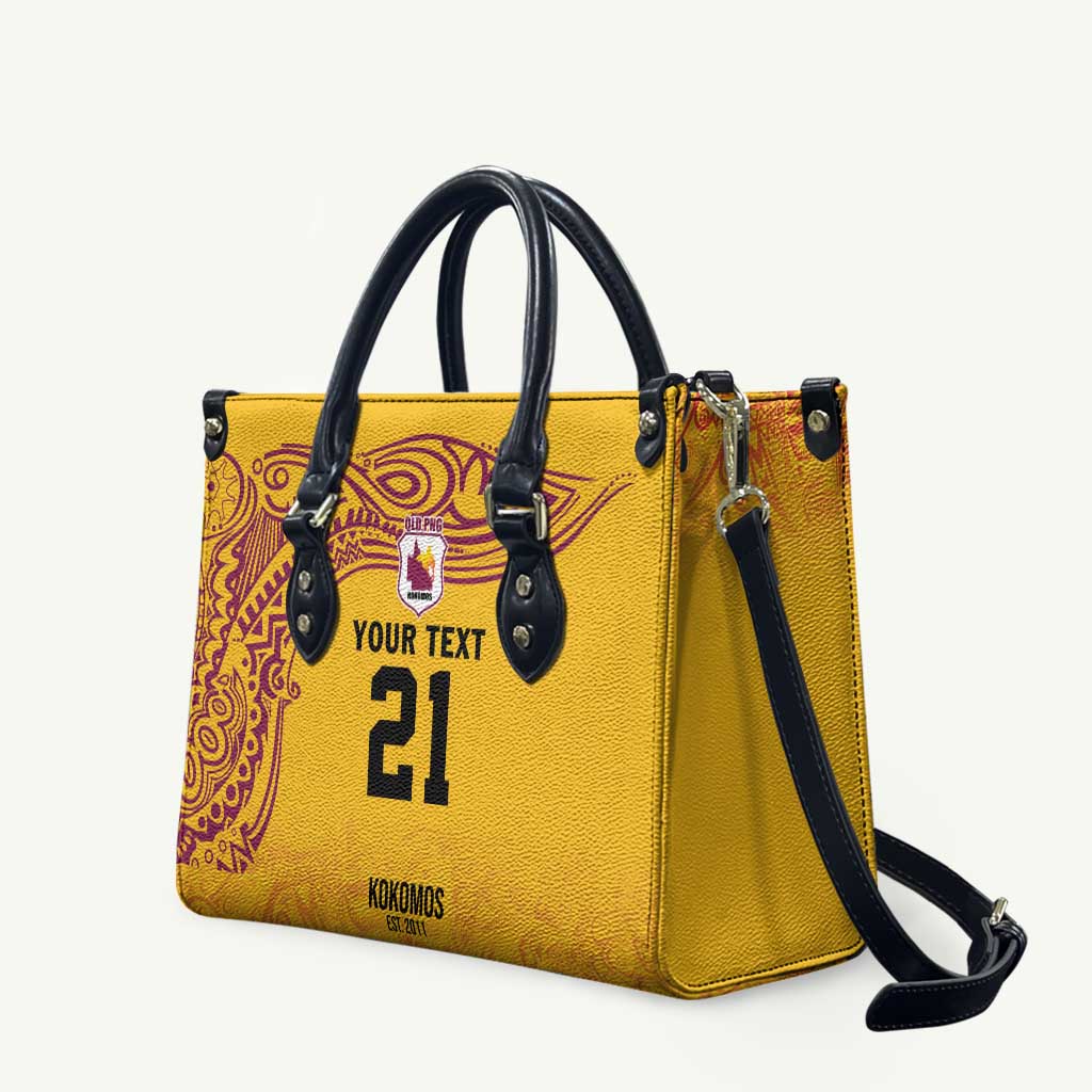 Queensland Papua New Guinea Custom Leather Bag All Gold Pacific PNG Tribal Style - Polynesian Pride