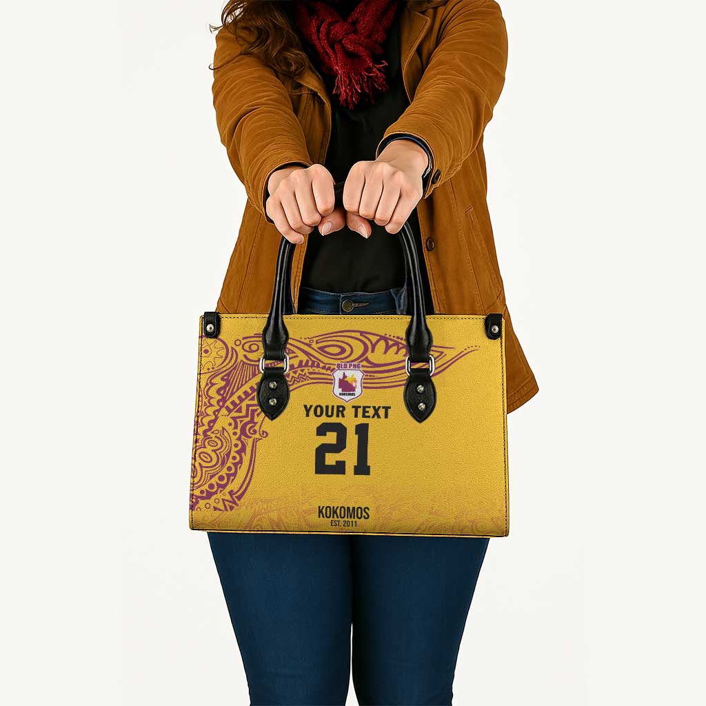 Queensland Papua New Guinea Custom Leather Bag All Gold Pacific PNG Tribal Style LT9 - Polynesian Pride