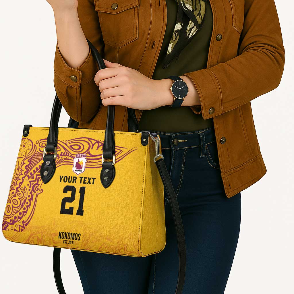 Queensland Papua New Guinea Custom Leather Bag All Gold Pacific PNG Tribal Style LT9 - Polynesian Pride