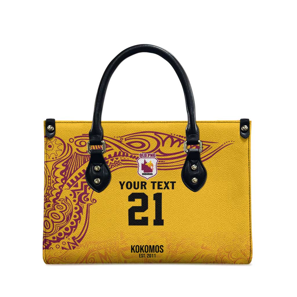 Queensland Papua New Guinea Custom Leather Bag All Gold Pacific PNG Tribal Style LT9 - Polynesian Pride
