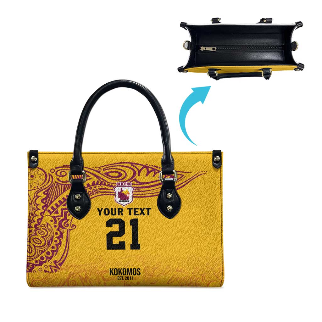 Queensland Papua New Guinea Custom Leather Bag All Gold Pacific PNG Tribal Style LT9 - Polynesian Pride