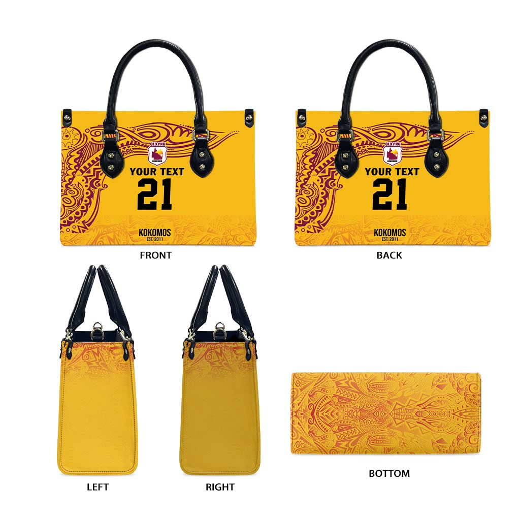 Queensland Papua New Guinea Custom Leather Bag All Gold Pacific PNG Tribal Style LT9 - Polynesian Pride