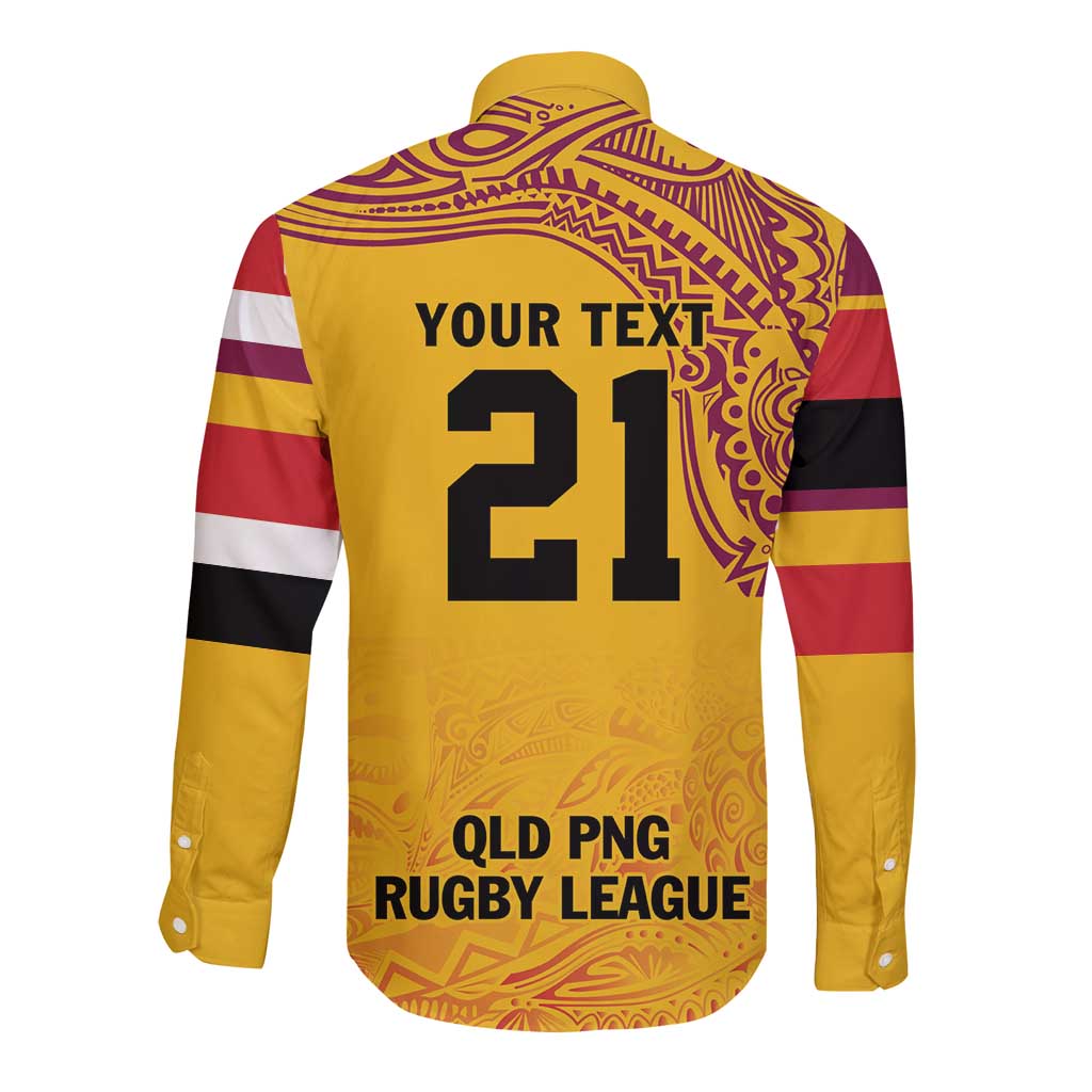 Queensland Papua New Guinea Custom Long Sleeve Button Shirt All Gold Pacific PNG Tribal Style LT9 - Polynesian Pride