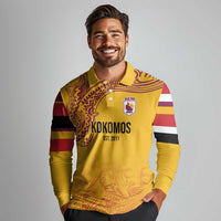 Queensland Papua New Guinea Custom Long Sleeve Polo Shirt All Gold Pacific PNG Tribal Style LT9 - Polynesian Pride