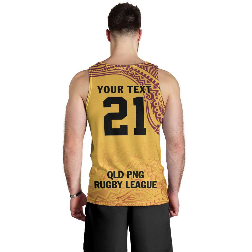 Queensland Papua New Guinea Custom Men Tank Top All Gold Pacific PNG Tribal Style LT9 - Polynesian Pride