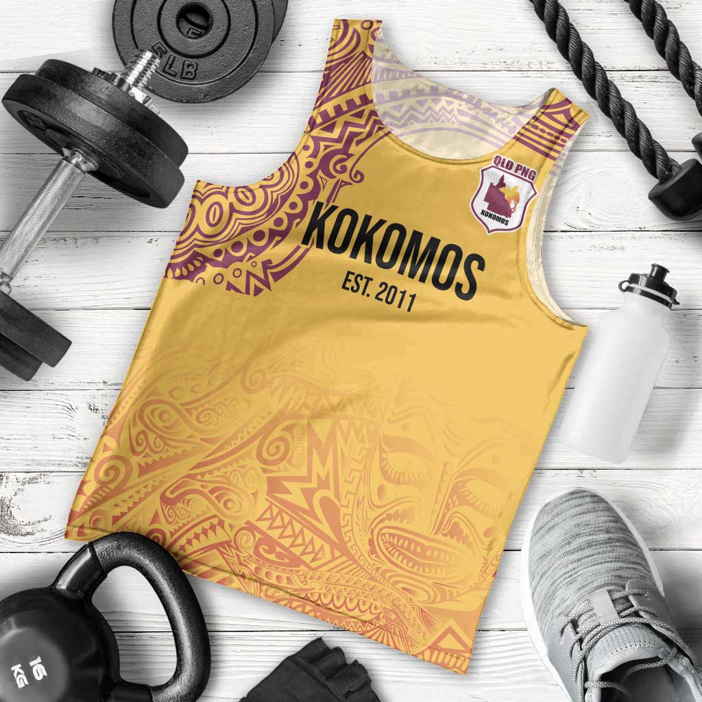 Queensland Papua New Guinea Custom Men Tank Top All Gold Pacific PNG Tribal Style LT9 - Polynesian Pride