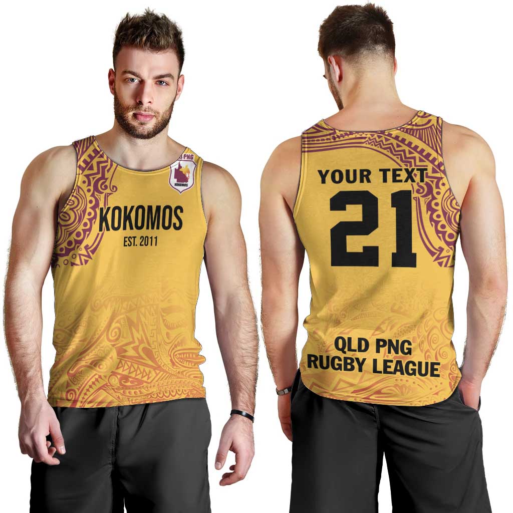 Queensland Papua New Guinea Custom Men Tank Top All Gold Pacific PNG Tribal Style LT9 - Polynesian Pride